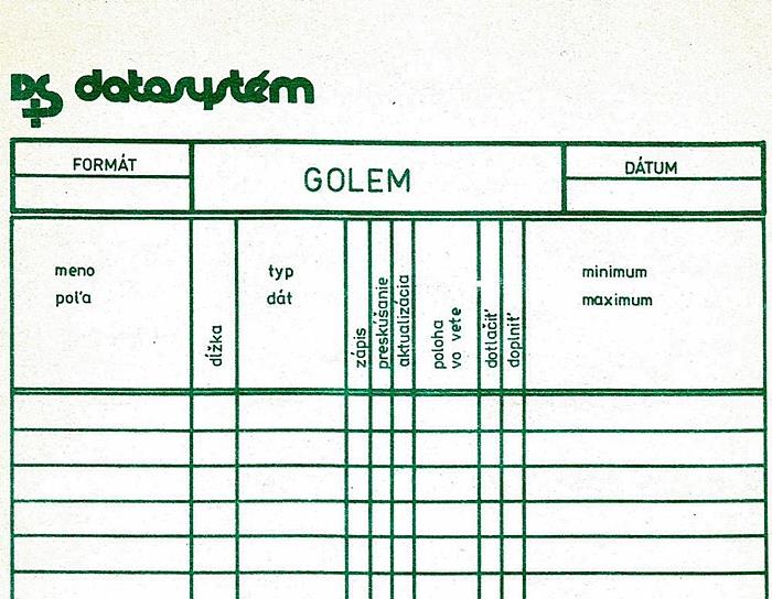 Formulár pre definíciu formátu pre GOLEM