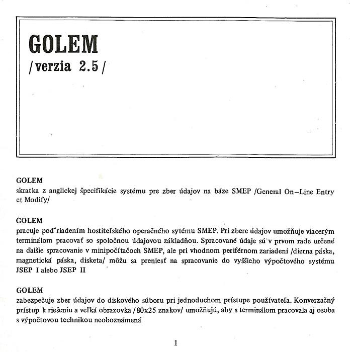 GOLEM Prezentácia z roku 1980 časť 1